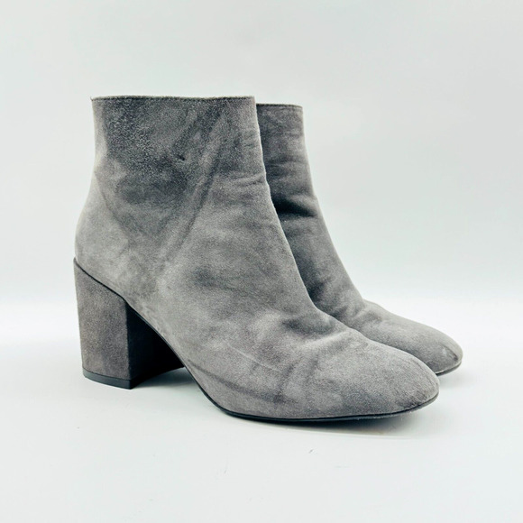Stuart Weitzman Boots Womens 5.5 Gray Suede Ankle Bootie Block Heel Back Zip - Picture 2 of 12